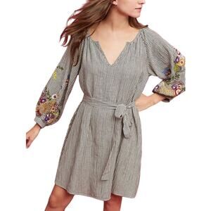 Anthropologie FeatherBone Lindsey Embroidered Tunic Dress Striped Boho Summer XS